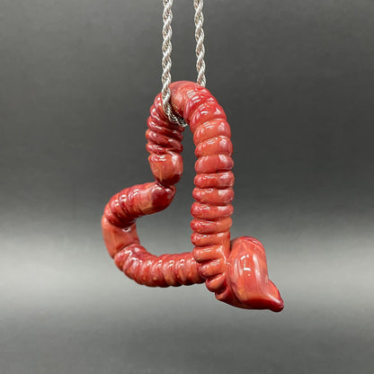 Large glass earthworm heart shaped pendant glass art - premium handcrafted piece