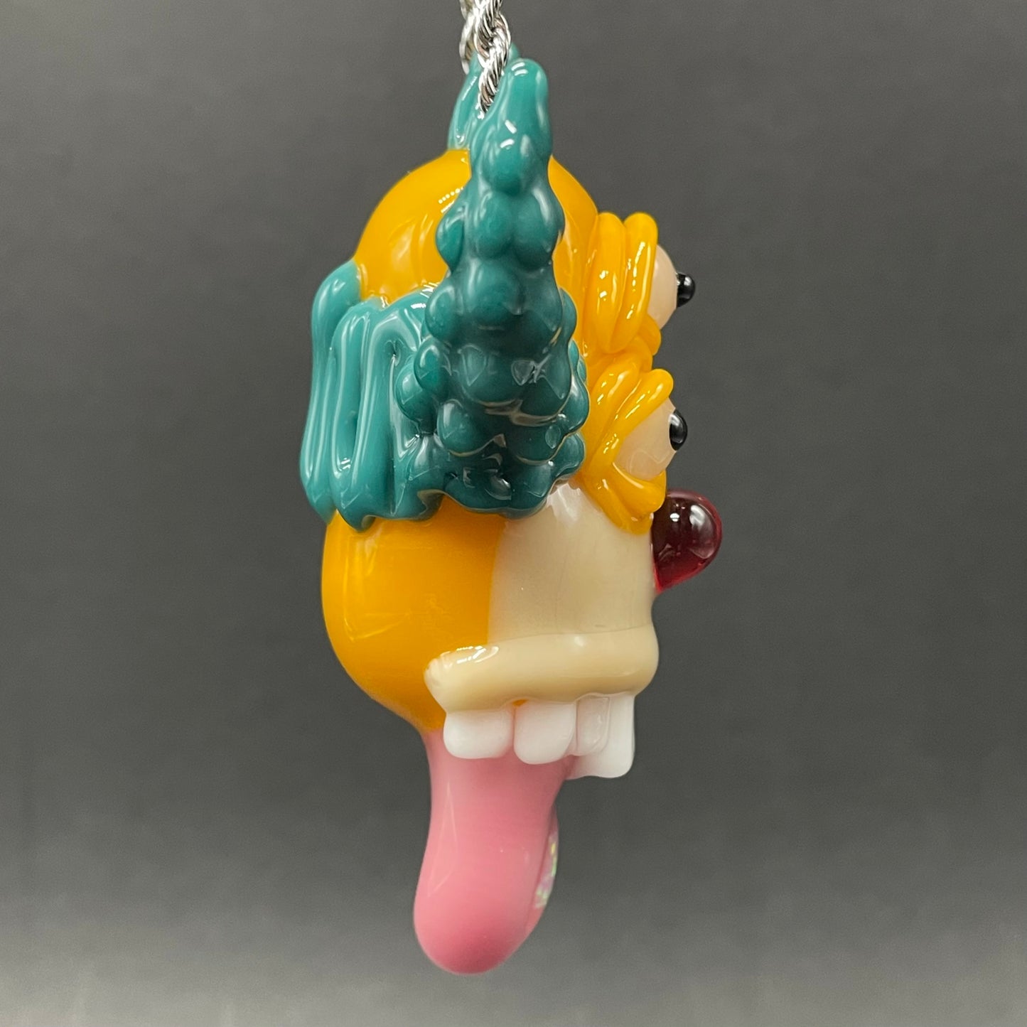 Krusty the clown glass pendant with opal tab glass art - premium handcrafted piece