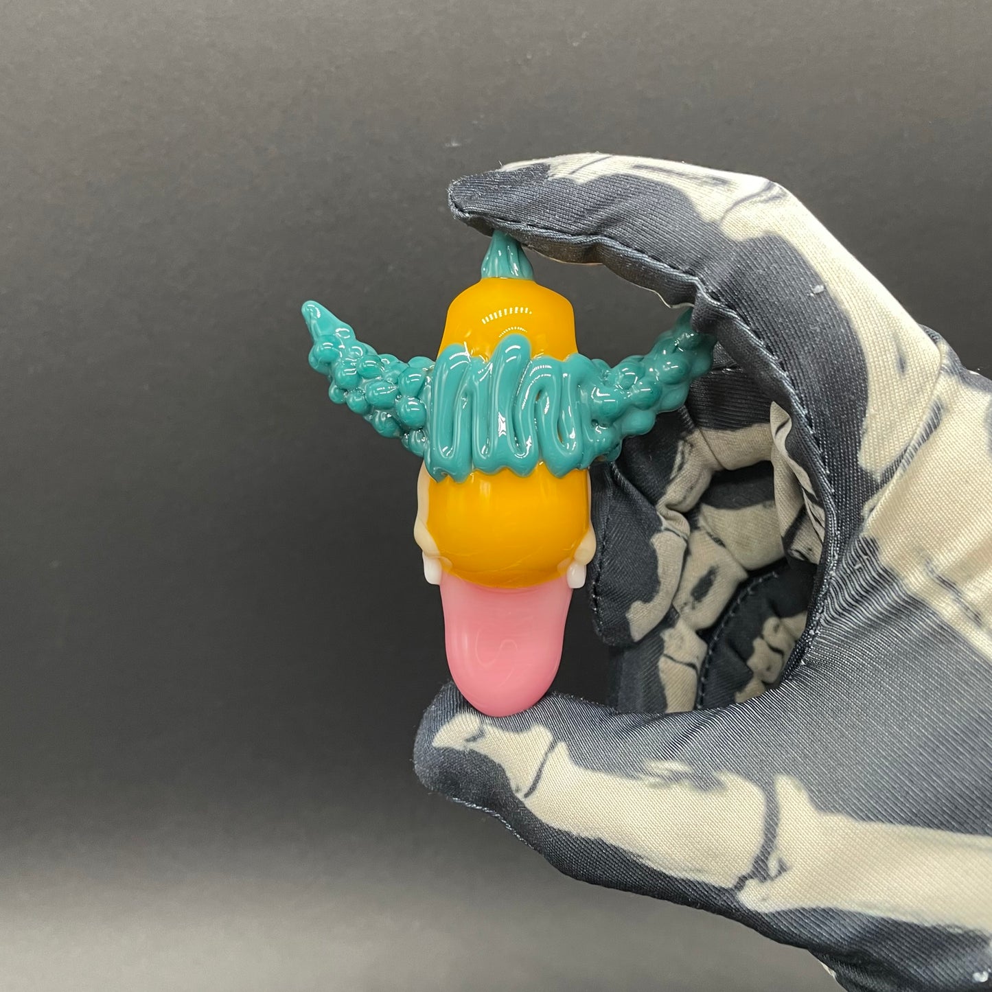 Hand-blown Krusty the clown glass pendant with opal tab - Leviathan Glass original