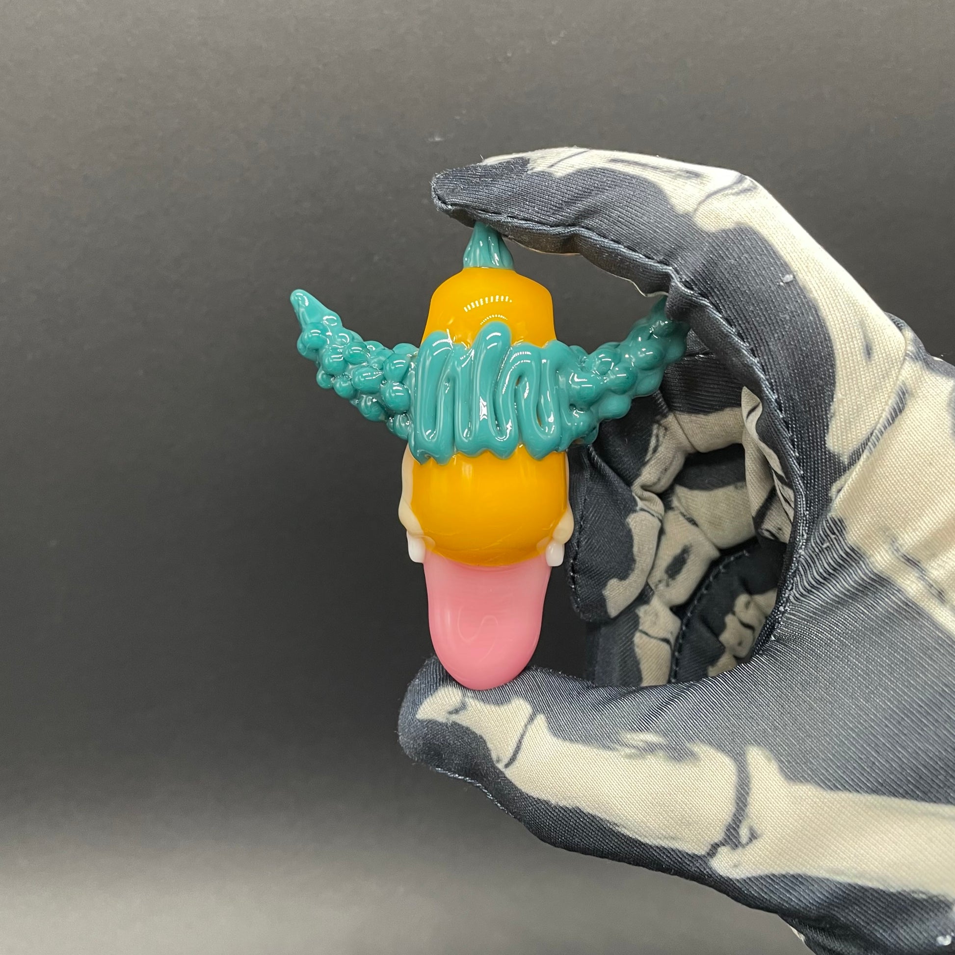 Hand-blown Krusty the clown glass pendant with opal tab - Leviathan Glass original