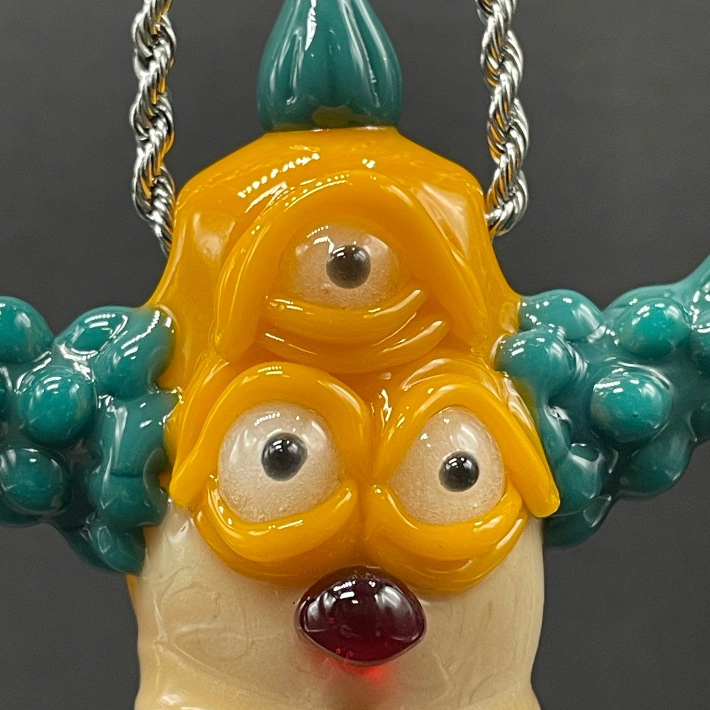 Third eye Krusty the clown glass pendant with opal tab