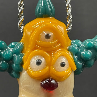 Third eye Krusty the clown glass pendant with opal tab