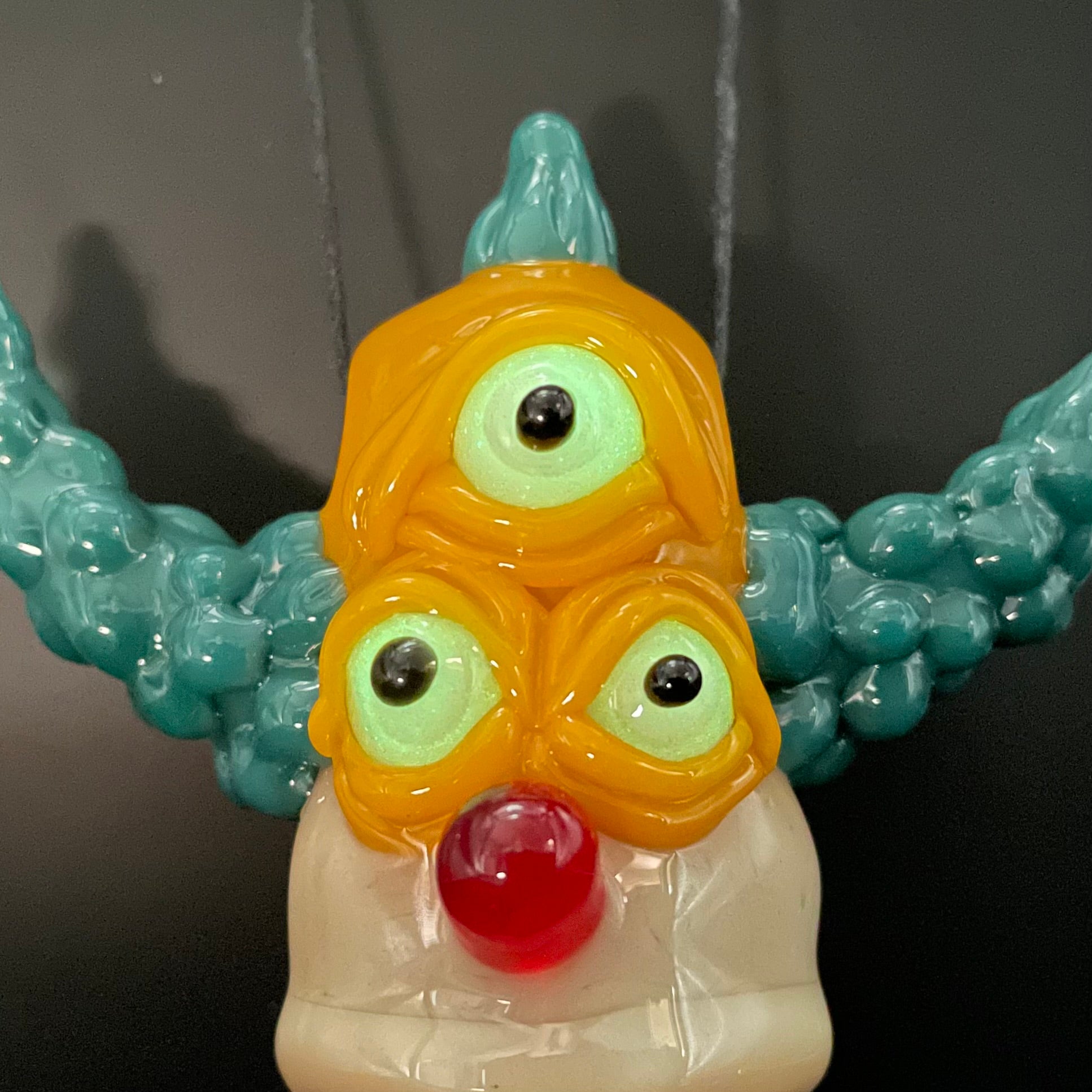 Hand-blown Krusty the clown glass pendant with opal tab - Leviathan Glass original