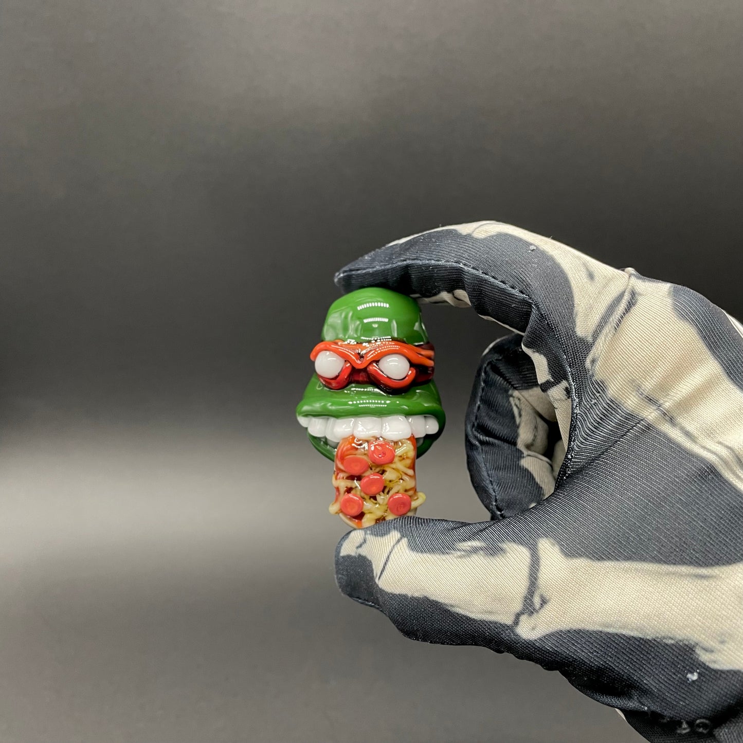 Glass Ninja Turtle Pendant – Handmade Raphael Pizza Necklace, TMNT Fan Jewelry
