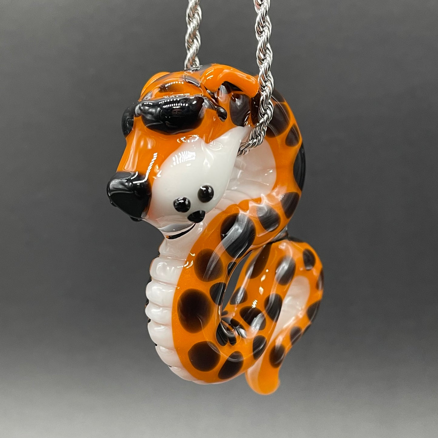 Slithering Chester Cheetah glass pendant