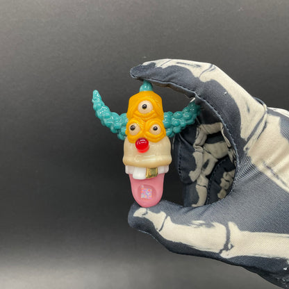 Hand-blown Krusty the clown glass pendant with opal tab - Leviathan Glass original