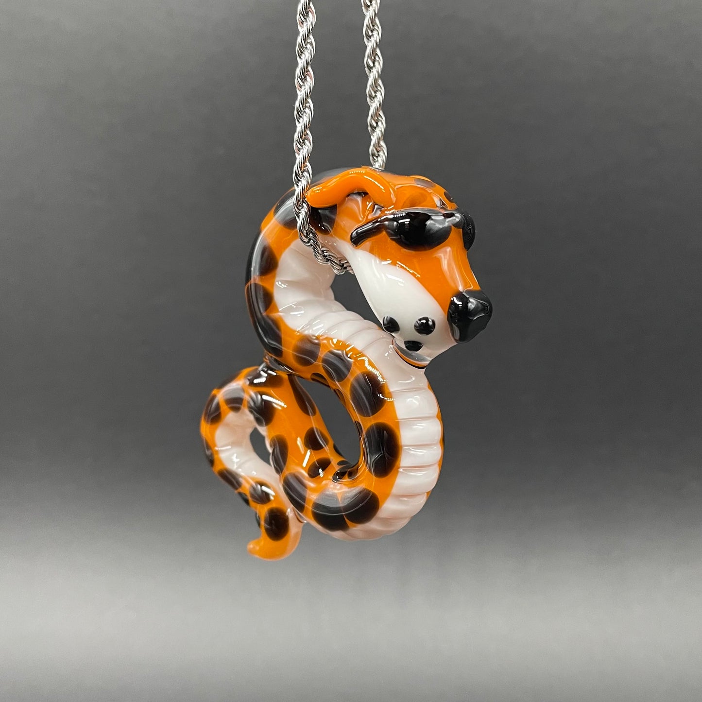 Slithering Chester Cheetah glass pendant