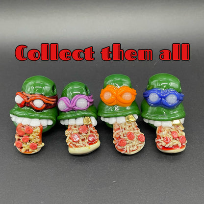 Glass Ninja Turtle Pendant – Handmade Michelangelo Pizza Necklace, TMNT Fan Jewelry