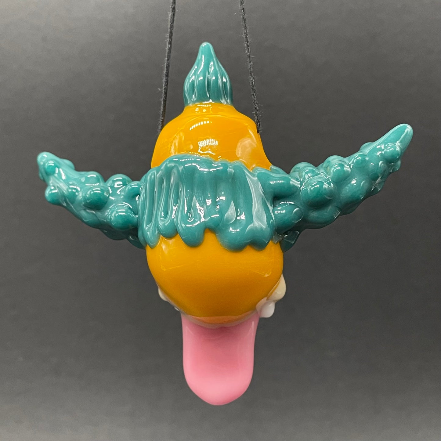 Third eye Krusty the clown glass pendant with opal tab