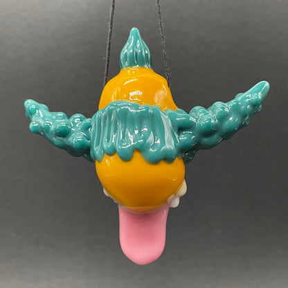 Third eye Krusty the clown glass pendant with opal tab