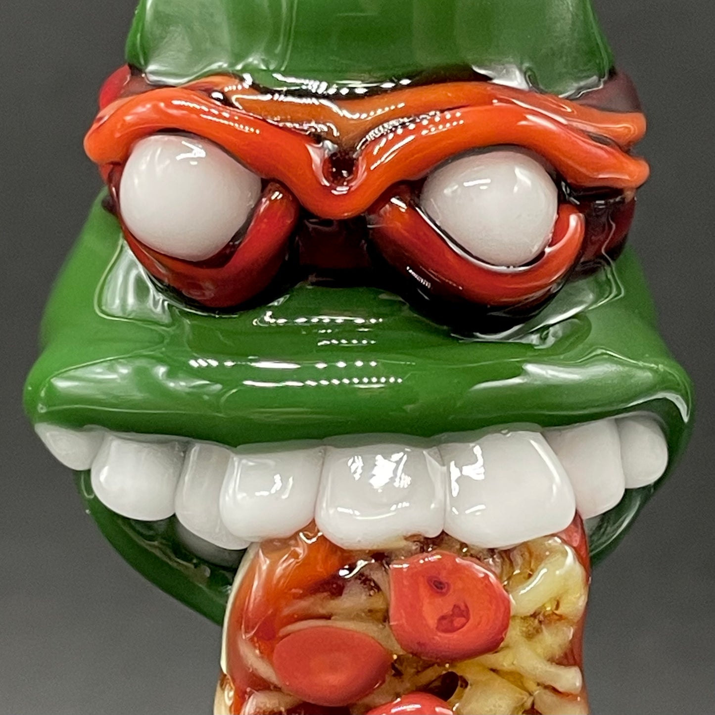 Glass Ninja Turtle Pendant – Handmade Raphael Pizza Necklace, TMNT Fan Jewelry