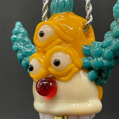 Krusty the clown glass pendant with opal tab