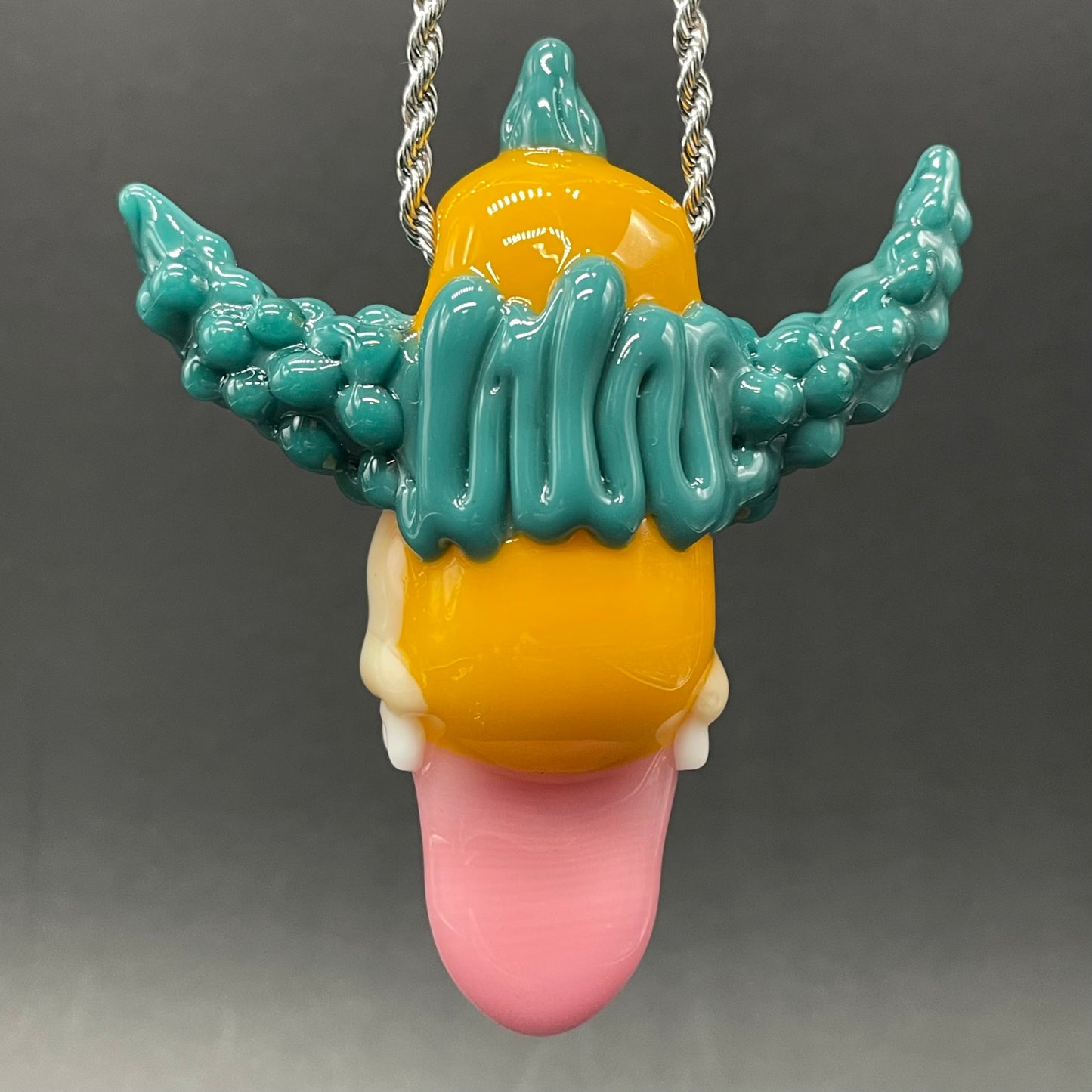 Premium Krusty the clown glass pendant with opal tab - collectible glass art