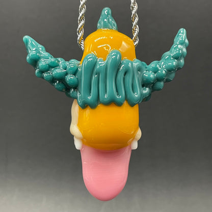 Premium Krusty the clown glass pendant with opal tab - collectible glass art