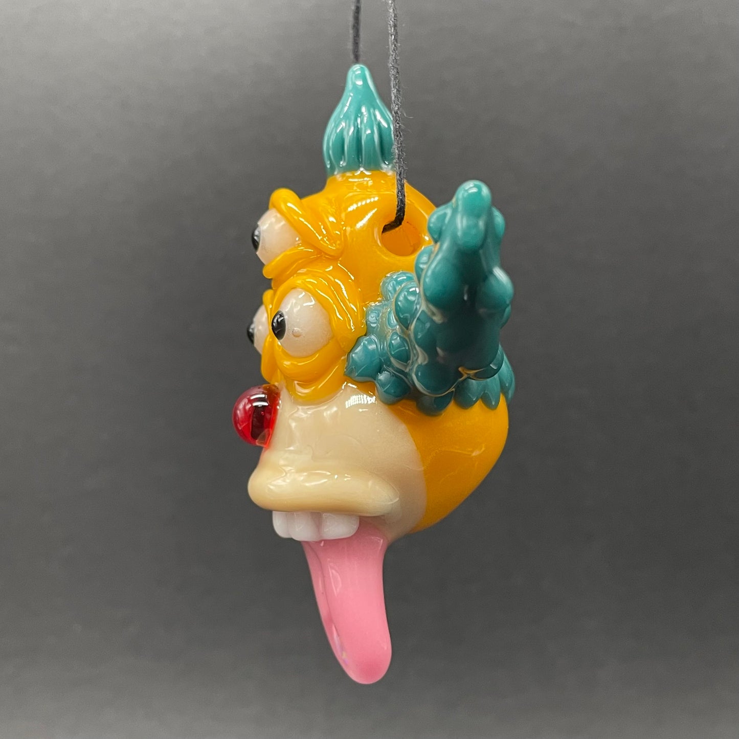 Third eye Krusty the clown glass pendant with opal tab