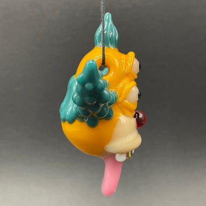 Third eye Krusty the clown glass pendant with opal tab