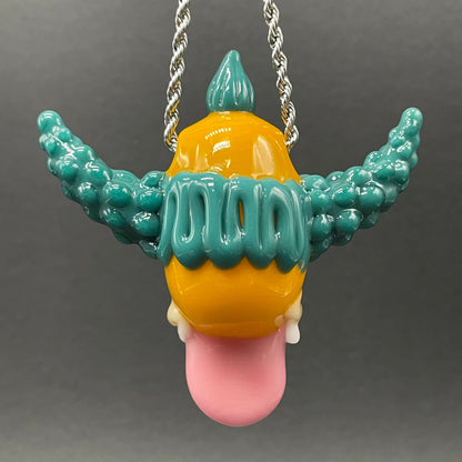Third eye Krusty the clown glass pendant with opal tab