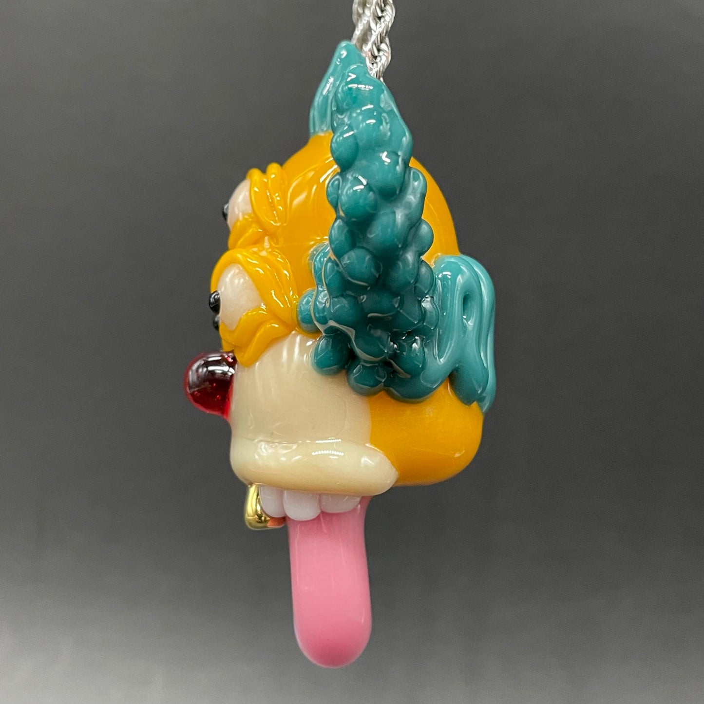 Krusty the clown glass pendant with opal tab
