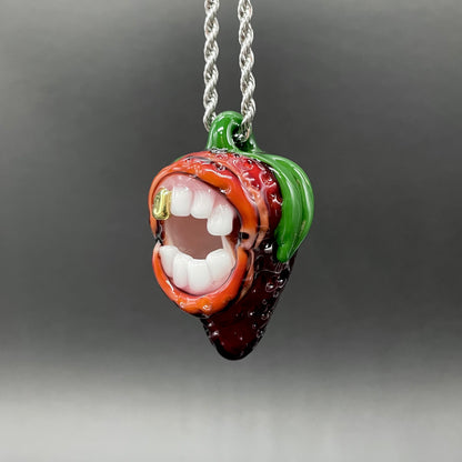 Screaming strawberry glass pendant