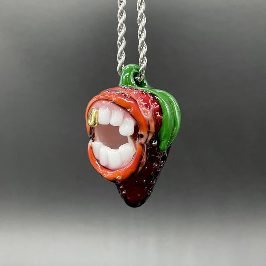 Screaming strawberry glass pendant