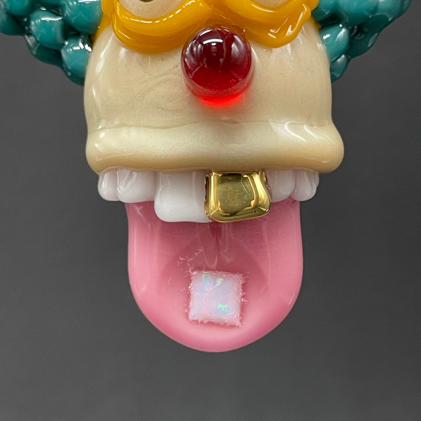 Krusty the clown glass pendant with opal tab