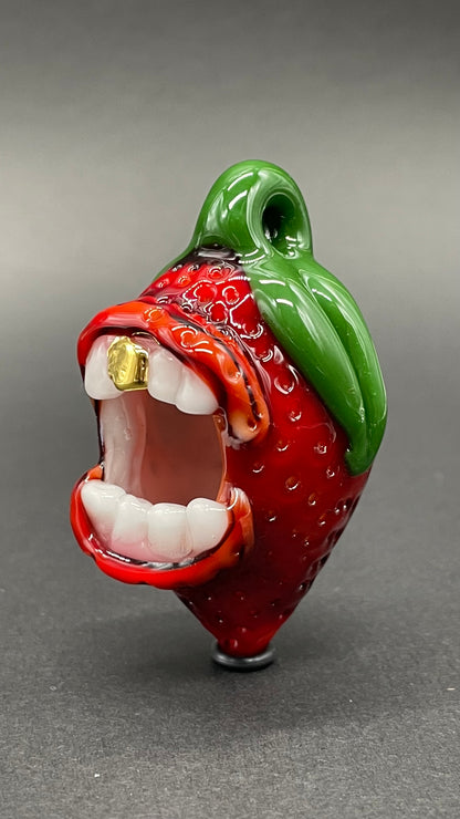 Screaming strawberry glass pendant