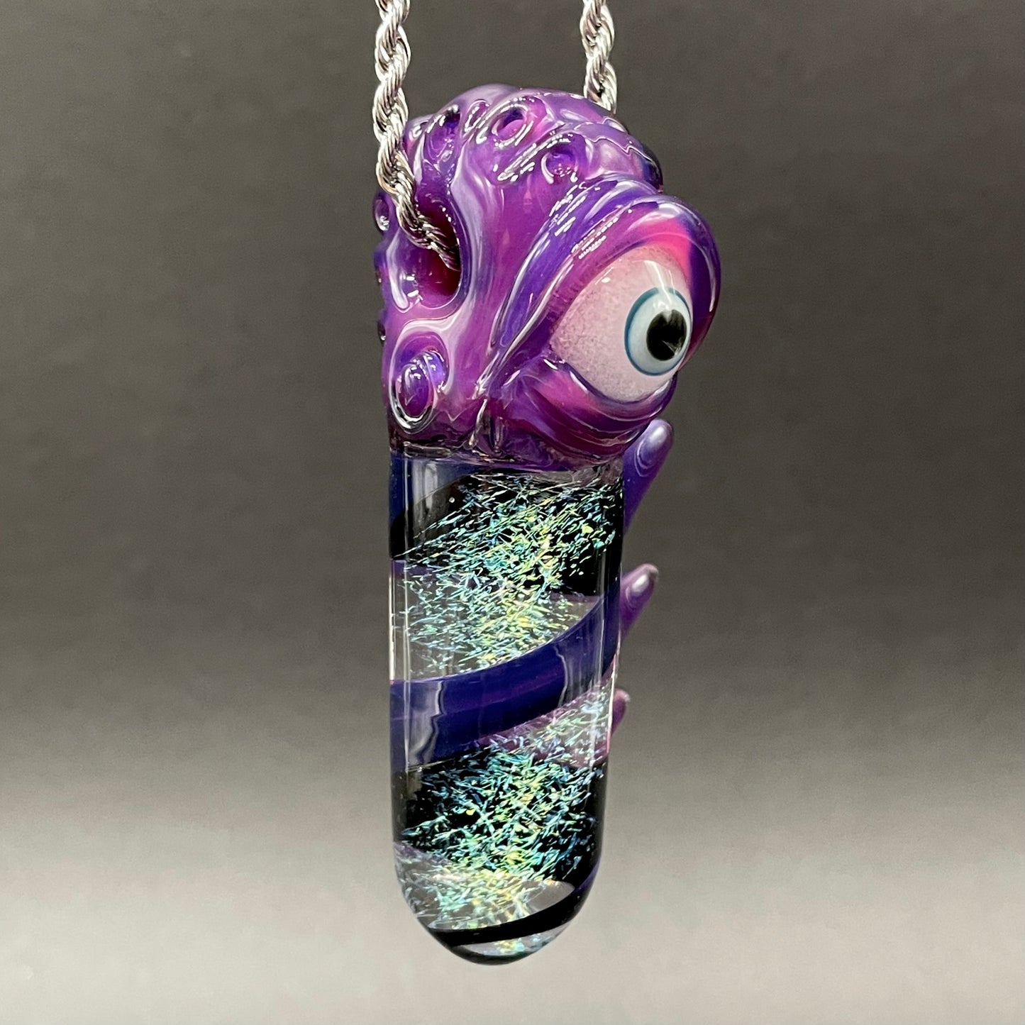 Royal jelly dichroic cyclops pendant craftsmanship - artisan glass work