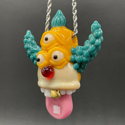 Krusty the clown glass pendant with opal tab