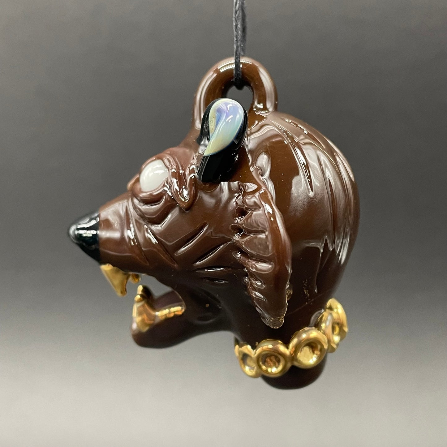 blinged out glass grizzly bear pendant