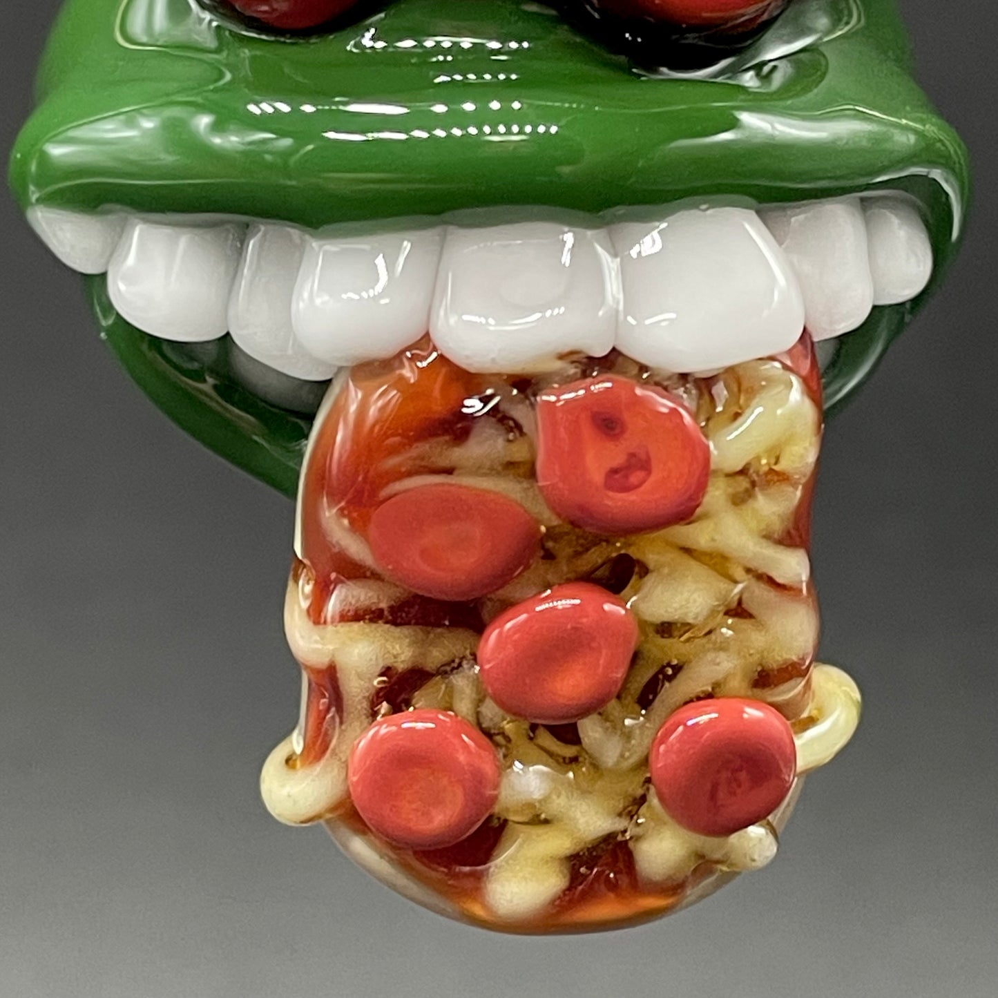 Glass Ninja Turtle Pendant – Handmade Raphael Pizza Necklace, TMNT Fan Jewelry
