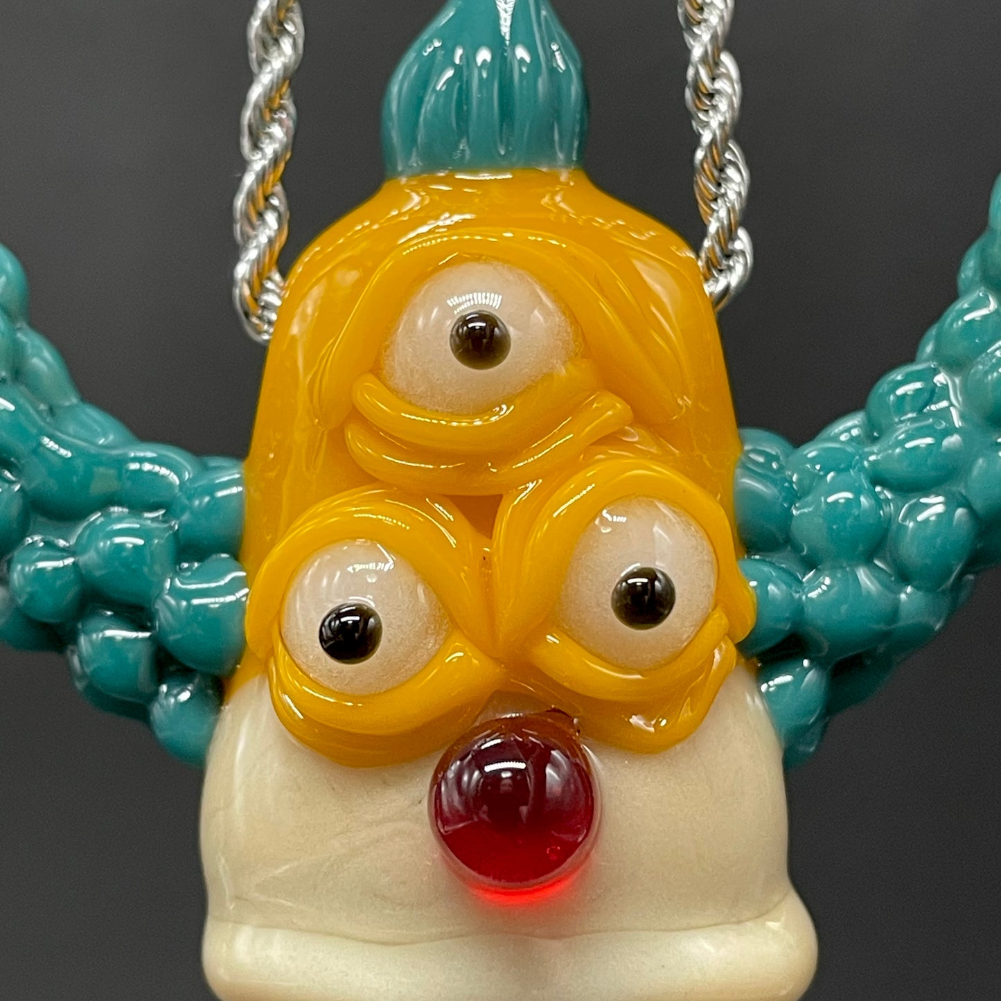 Krusty the clown glass pendant with opal tab