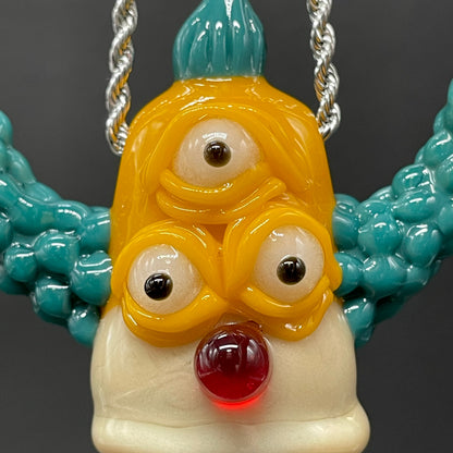 Krusty the clown glass pendant with opal tab