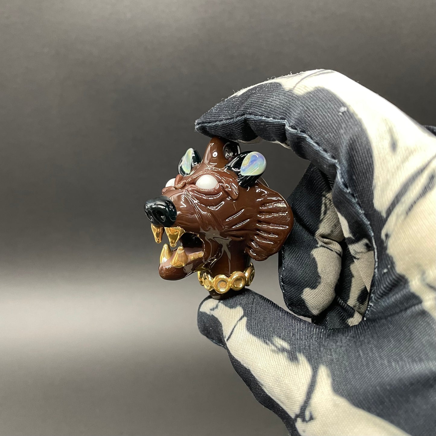 blinged out glass grizzly bear pendant