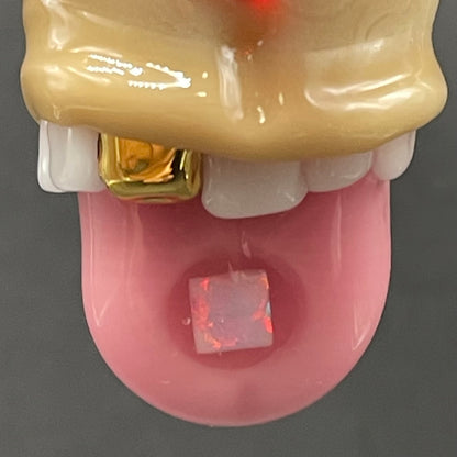 Third eye Krusty the clown glass pendant with opal tab