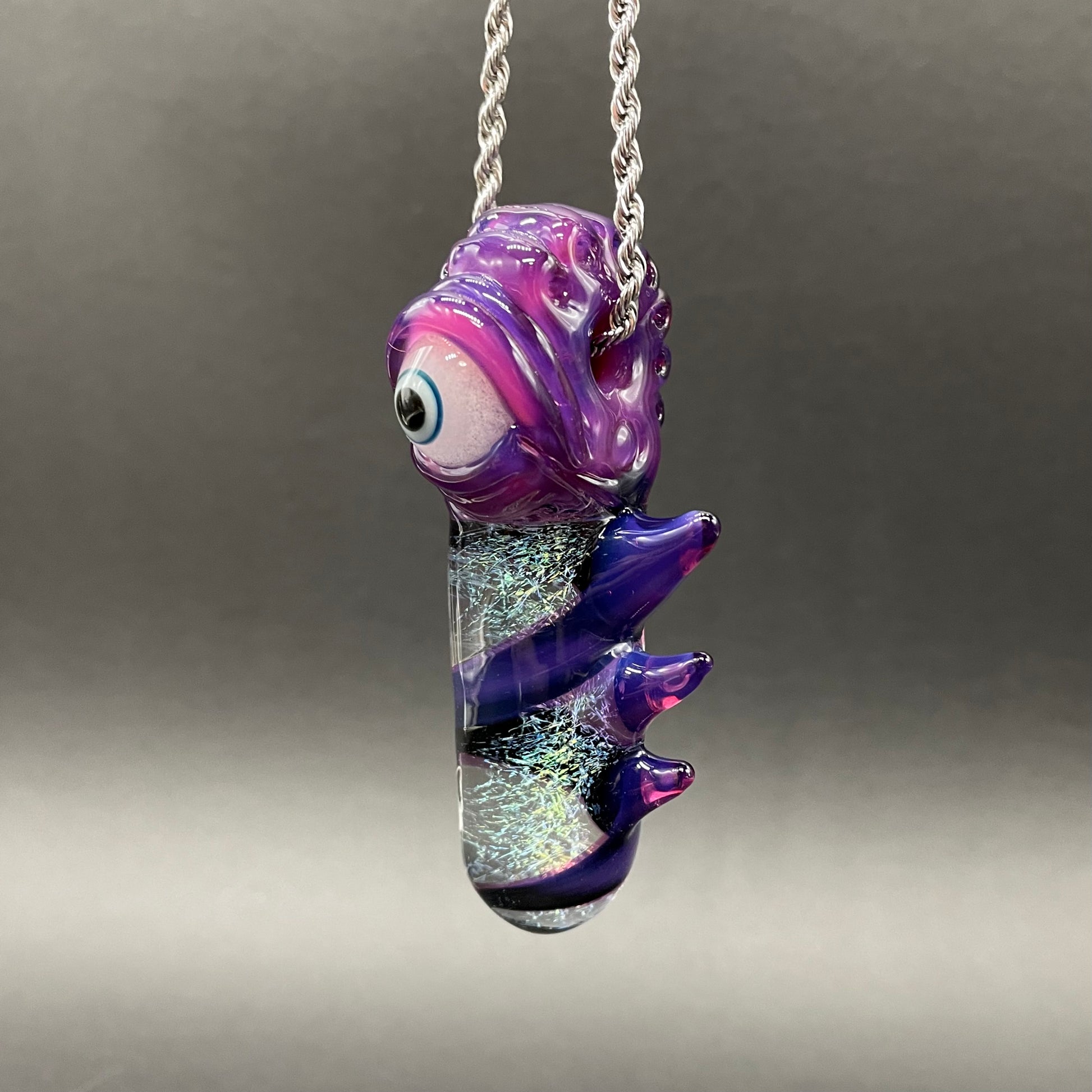 Hand-blown glass Royal jelly dichroic cyclops pendant by Leviathan Glass