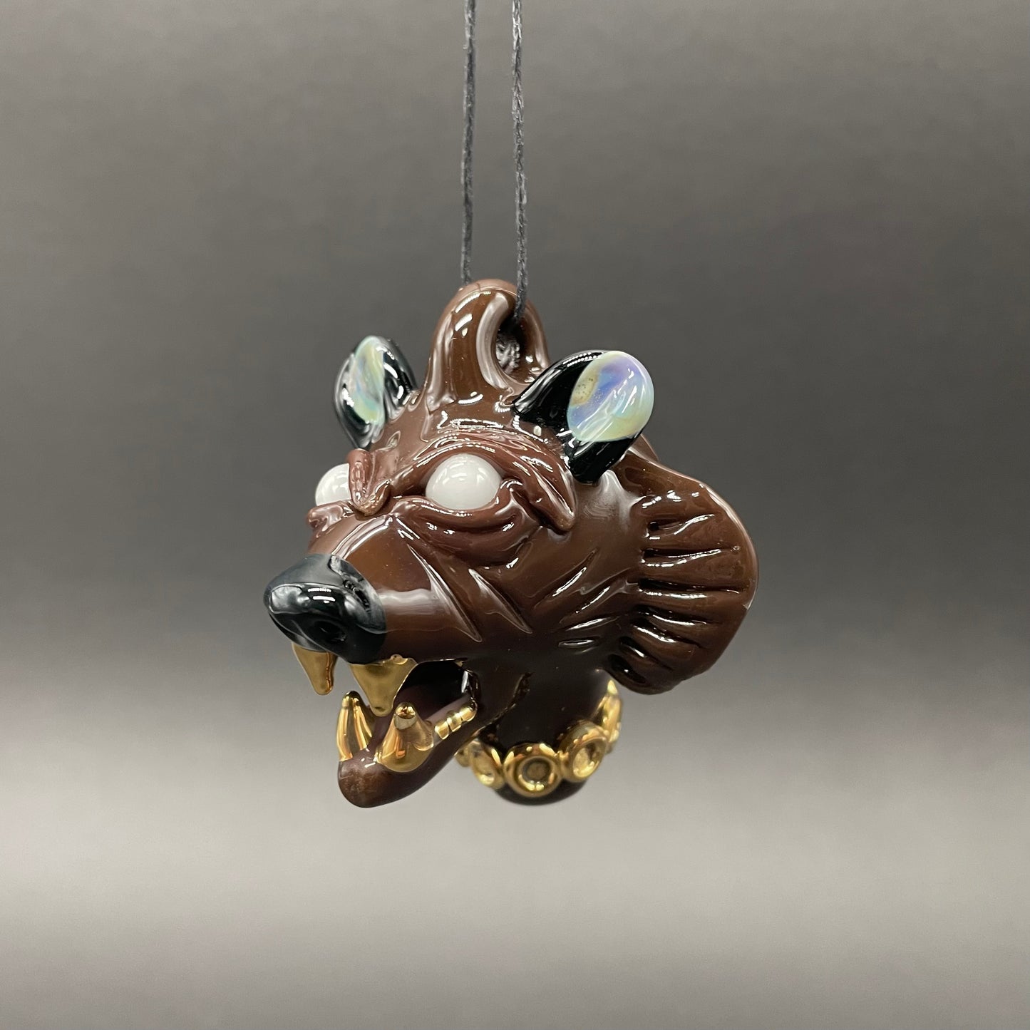 blinged out glass grizzly bear pendant