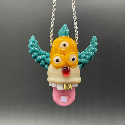 Krusty the clown glass pendant with opal tab