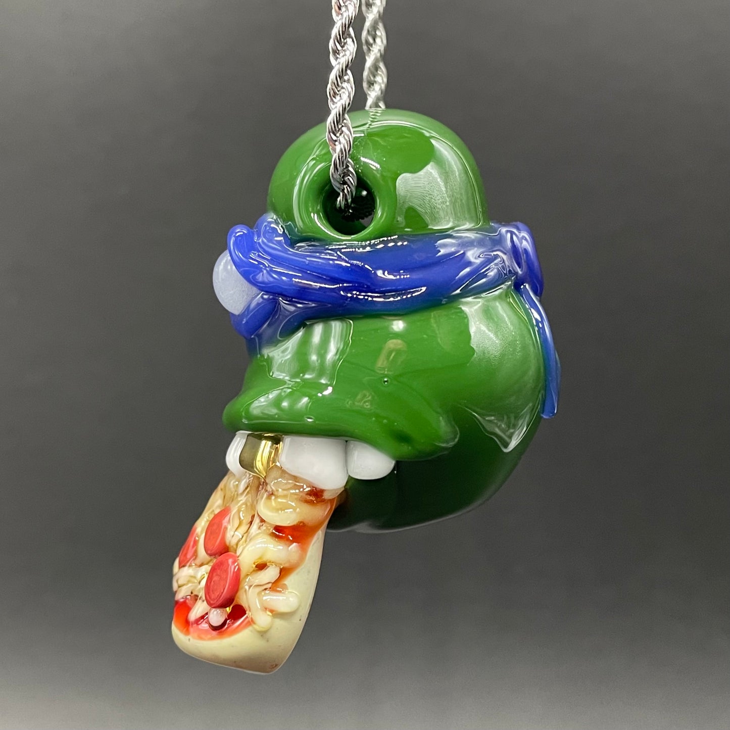 Leonardo Ninja TurtleHandblown Pendant, TMNT Inspired Collectible glass necklace