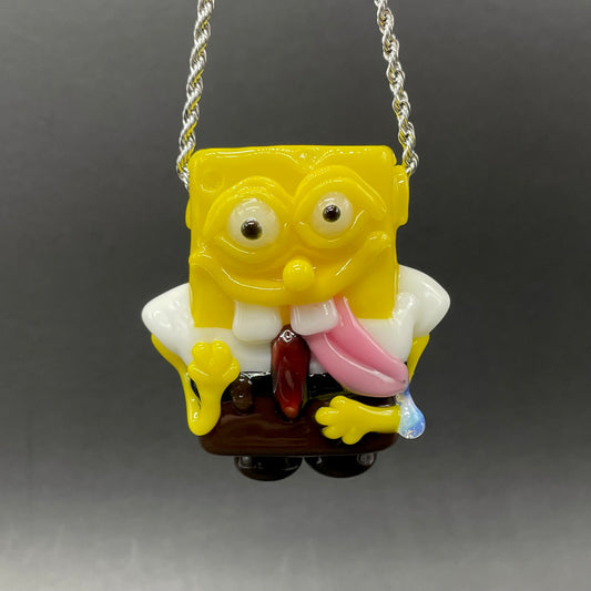 Hand-blown glass Sponge bob square pants glass pendant by Leviathan Glass