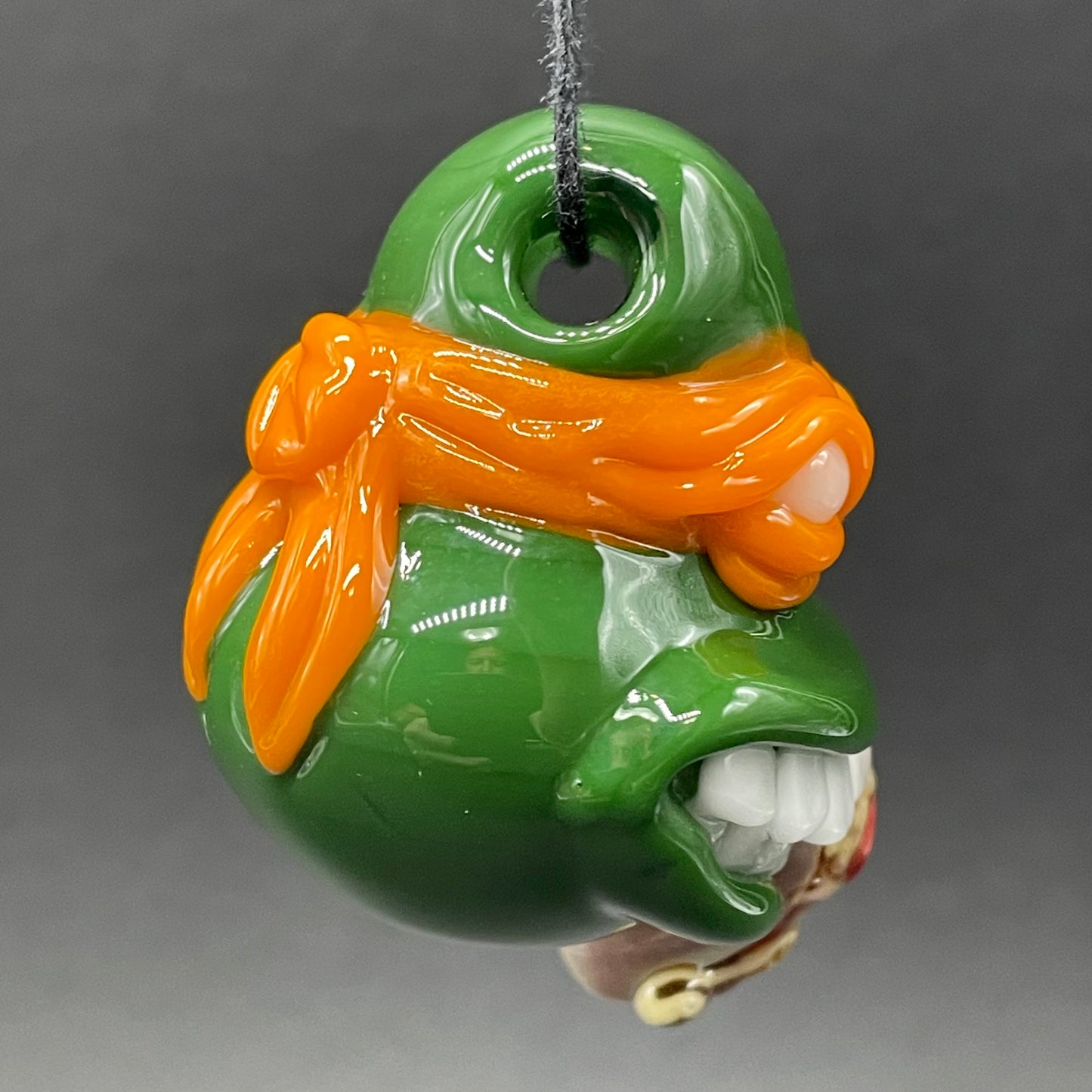 Glass Ninja Turtle Pendant – Handmade Michelangelo Pizza Necklace, TMNT Fan Jewelry