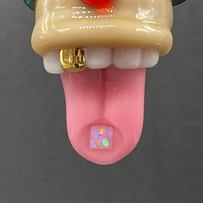 Third eye Krusty the clown glass pendant with opal tab