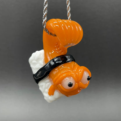 Mutant three eyed fish sushi glass pendant