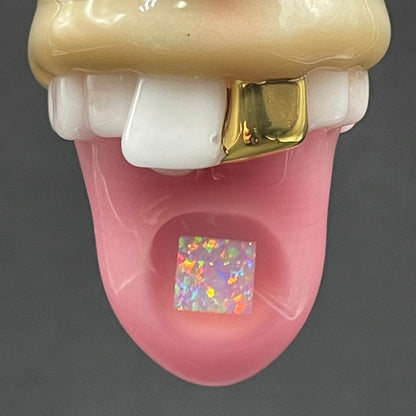 Hand-blown Krusty the clown glass pendant with opal tab - Leviathan Glass original