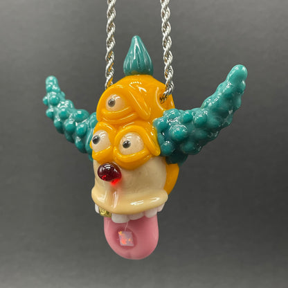 Third eye Krusty the clown glass pendant with opal tab
