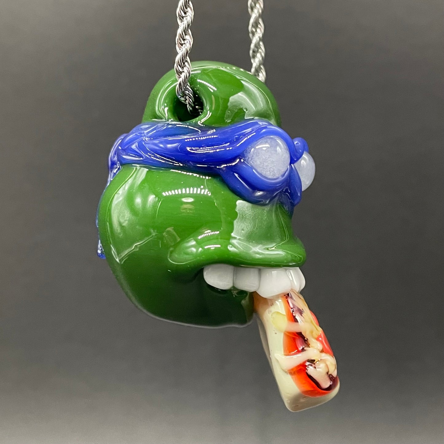 Leonardo Ninja TurtleHandblown Pendant, TMNT Inspired Collectible glass necklace