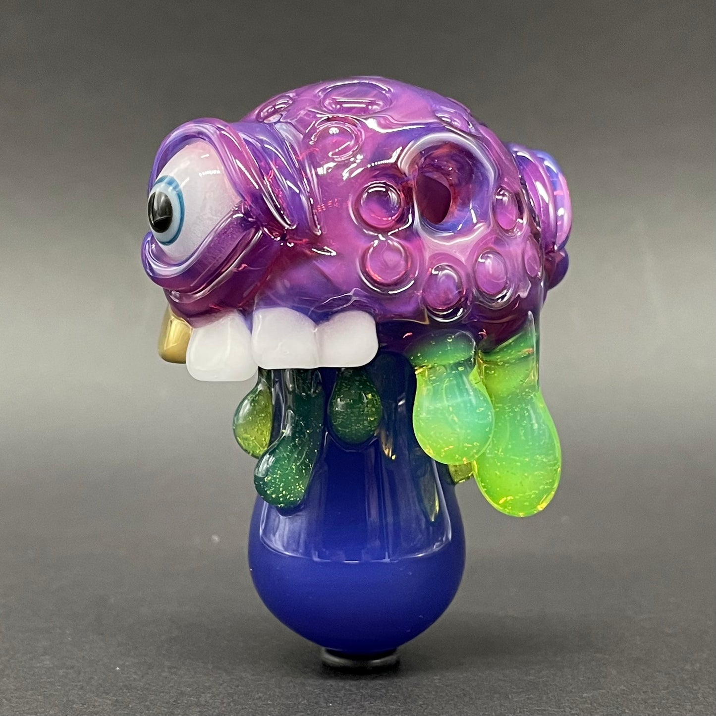 Close-up of About last night glass mushroom pendant - handcrafted glass