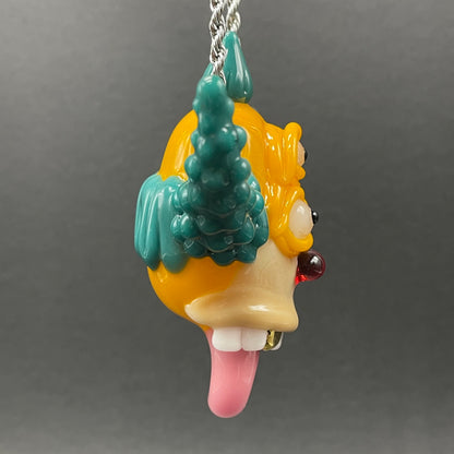 Third eye Krusty the clown glass pendant with opal tab