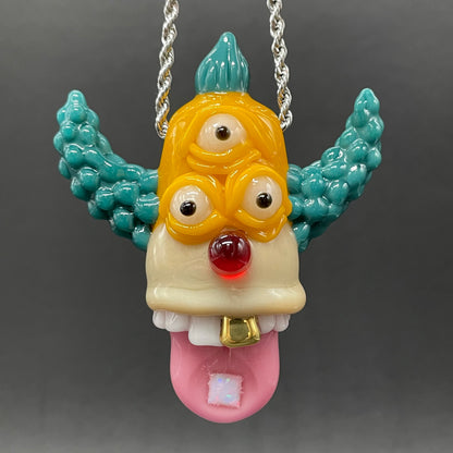 Krusty the clown glass pendant with opal tab