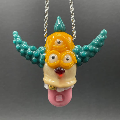 Third eye Krusty the clown glass pendant with opal tab