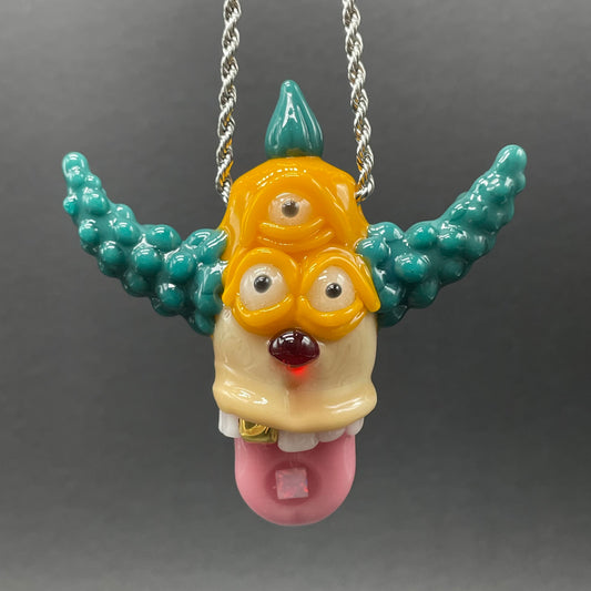 Third eye Krusty the clown glass pendant with opal tab